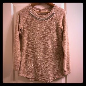 Light pink sweater with embellished collar